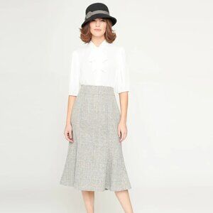 Unique Vintage 1940s Beige & Baby Blue Tweed Tina Trumpet Skirt